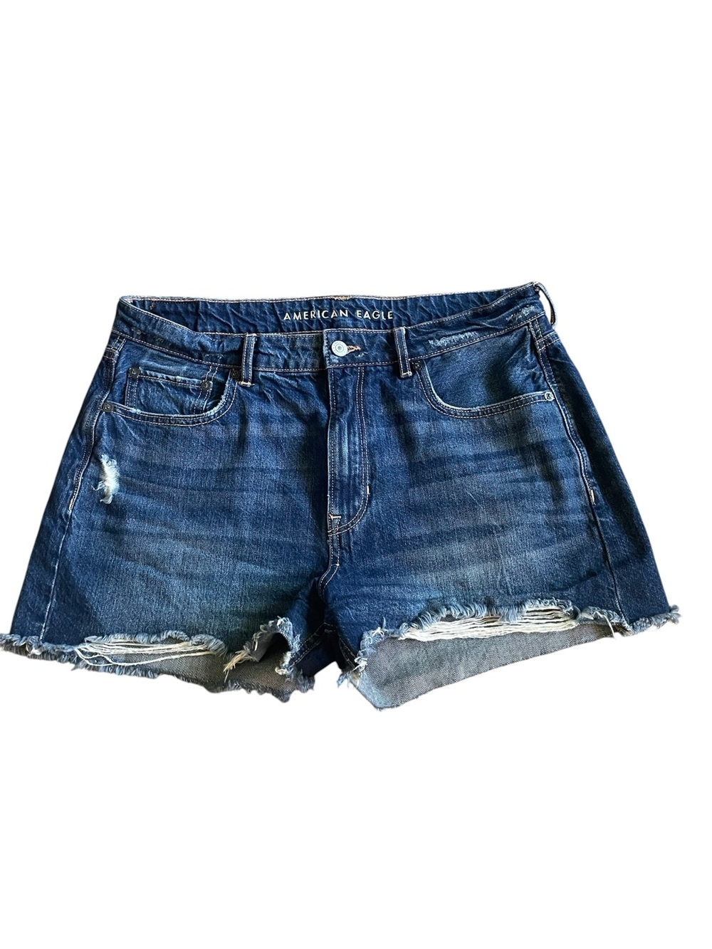 X7- American Eagle Outfitters Dark Blue Distressed Denim Jean Shorts